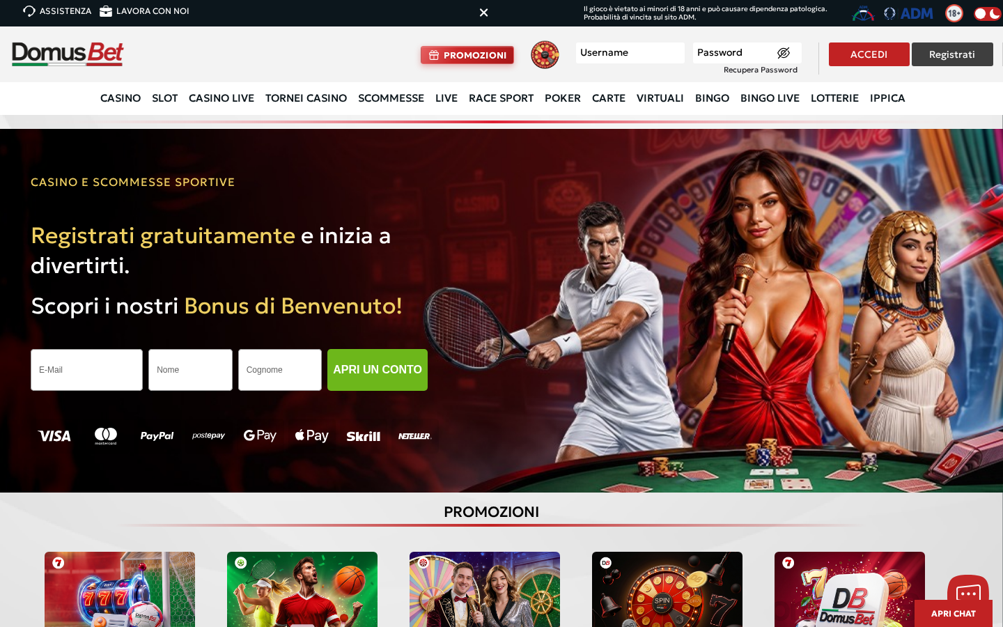 Lobby ufficiale di DomusBet su desktop
