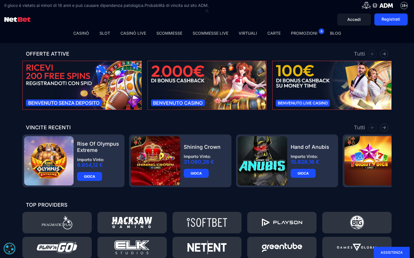 Lobby ufficiale di NetBet su desktop