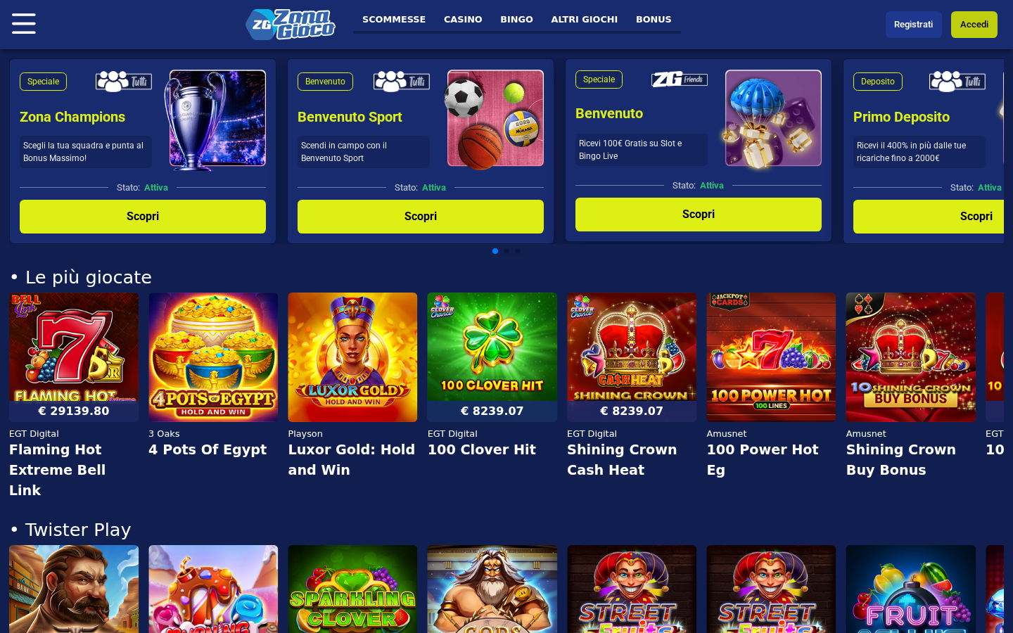 Lobby di un casinò online con riquadri dei giochi che mostrano solo il nome del titolo