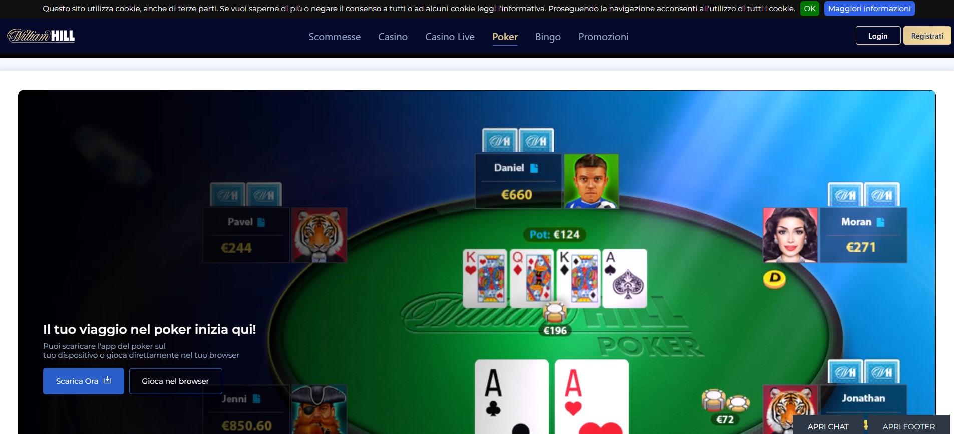 Tavolo di poker live su William Hill